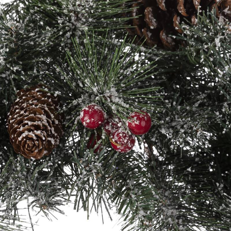 Glitzhome 24"D PreLit Christmas Wreath with LED Light and Timer On